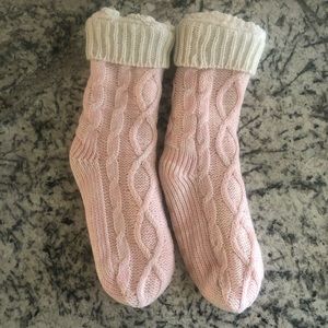 Jane and Bleecker Ballet Pink Fleece Lined Slipper Socks  Size 9-10 EUC